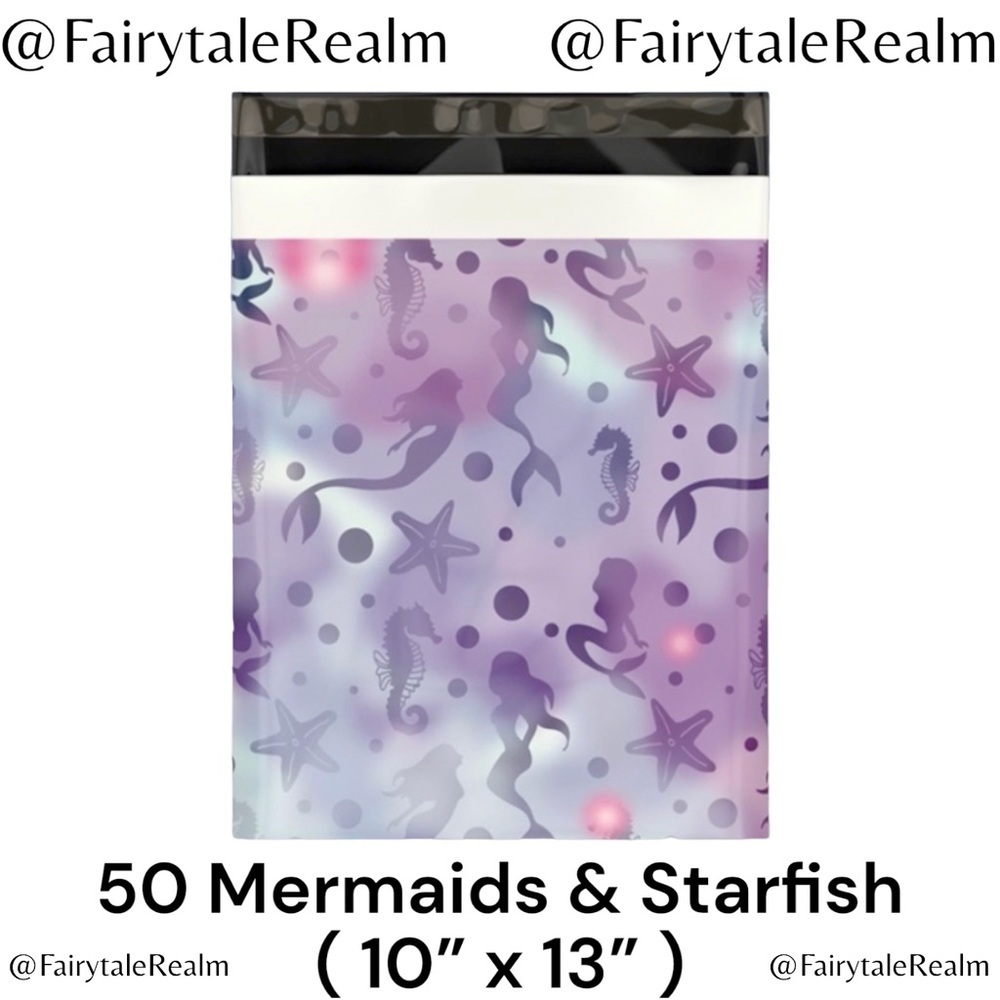 10”x13” Mermaids & Starfish ( 50 ) Poly Mailers, Shipping Envelopes, Gift Bags